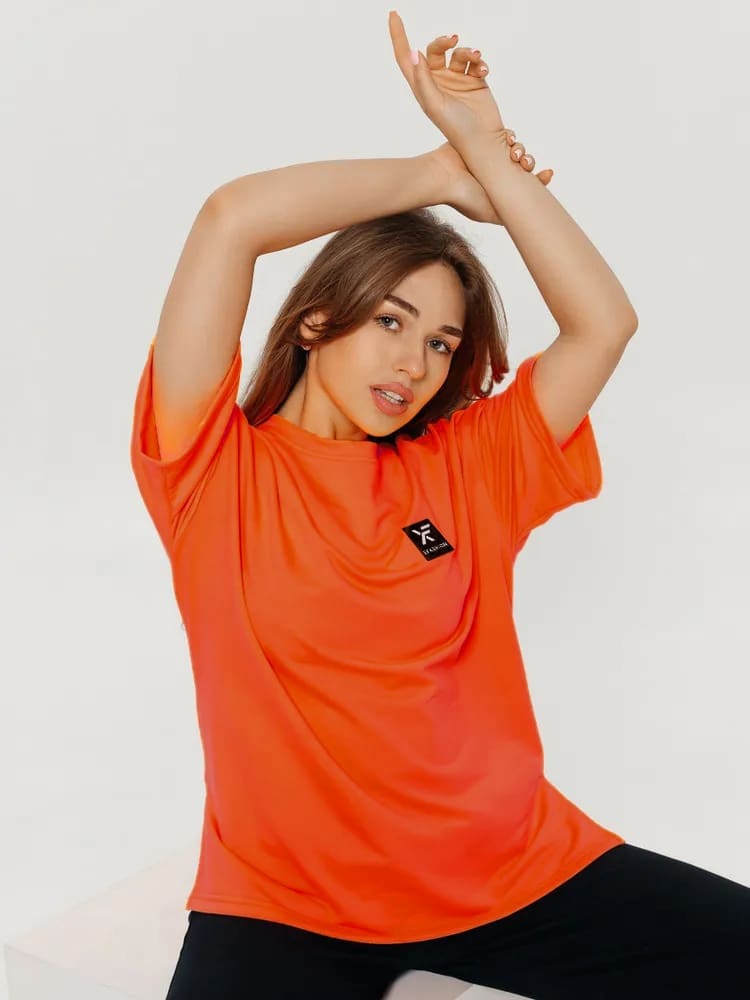 orange Casual Women's Oversized T-Shirt & Trousers