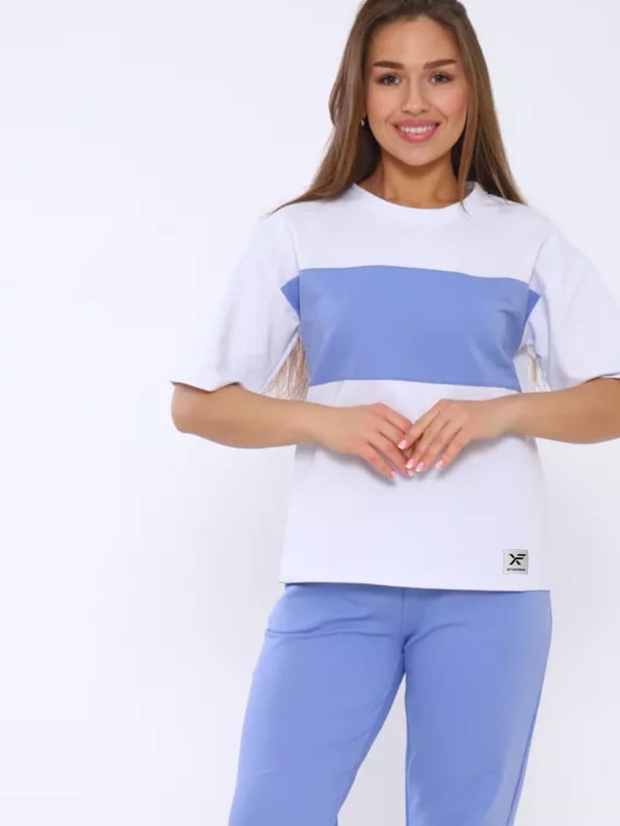 Casual Color Block T-Shirt & Matching Pants Set for Women