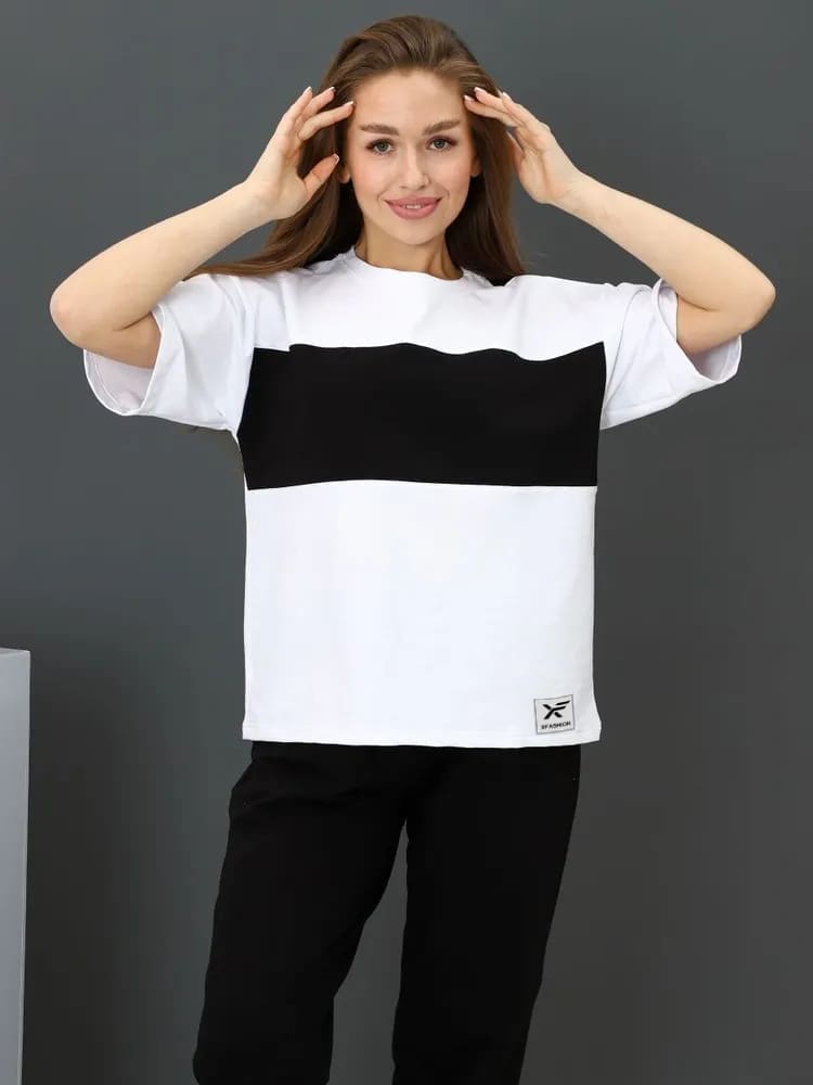 Women's 2-Piece Color Block T-Shirt & Trouser Set - Casual and Comfortable
